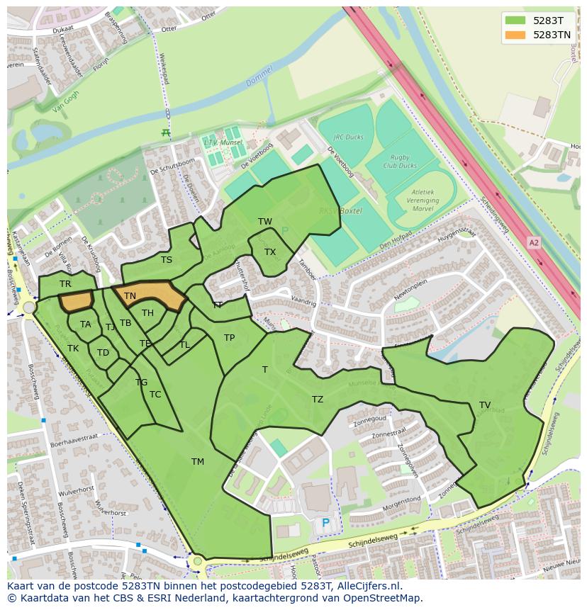 Afbeelding van het postcodegebied 5283 TN op de kaart.