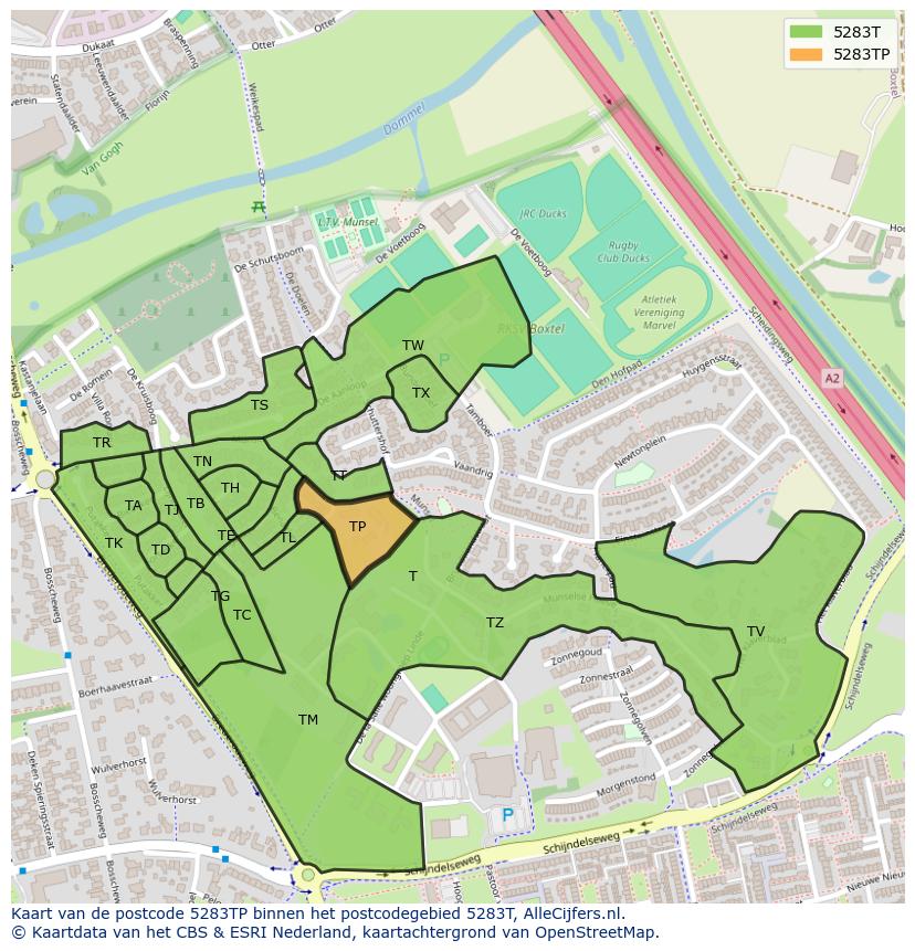 Afbeelding van het postcodegebied 5283 TP op de kaart.