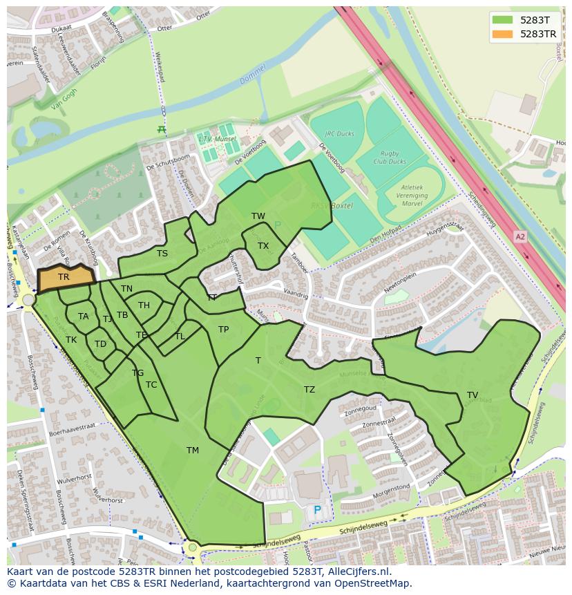 Afbeelding van het postcodegebied 5283 TR op de kaart.