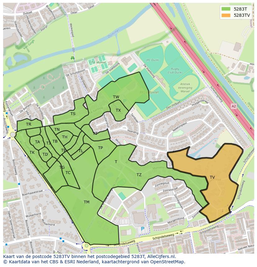 Afbeelding van het postcodegebied 5283 TV op de kaart.