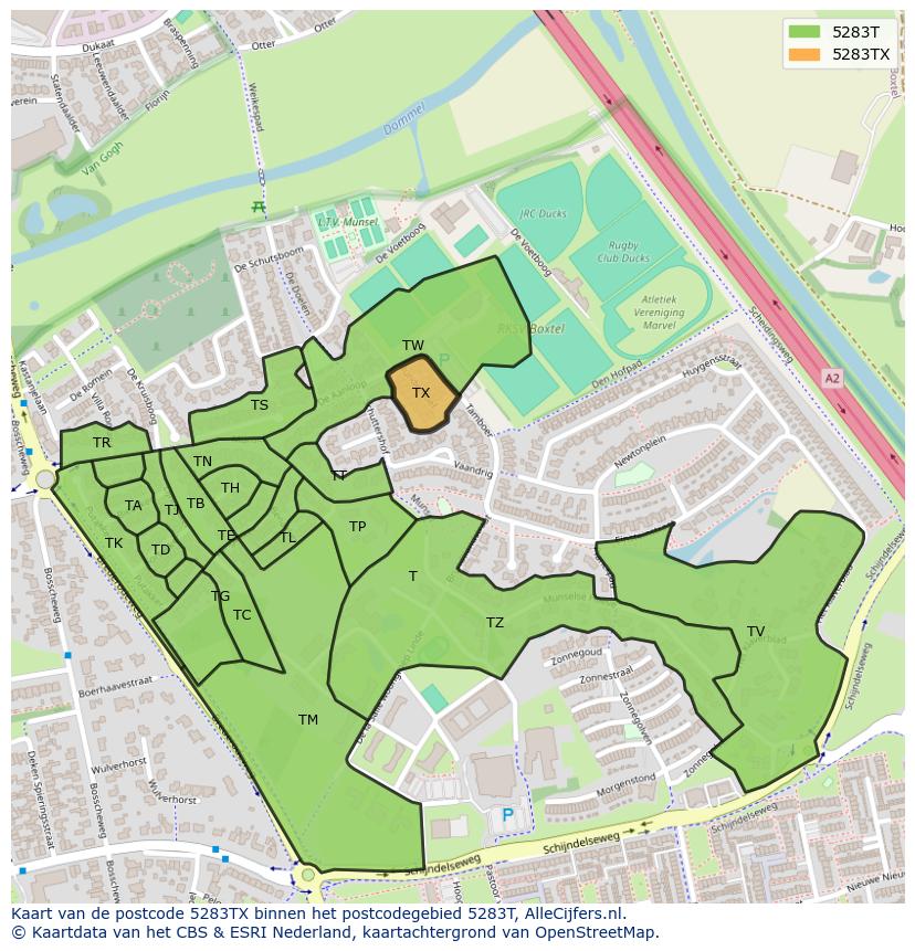 Afbeelding van het postcodegebied 5283 TX op de kaart.