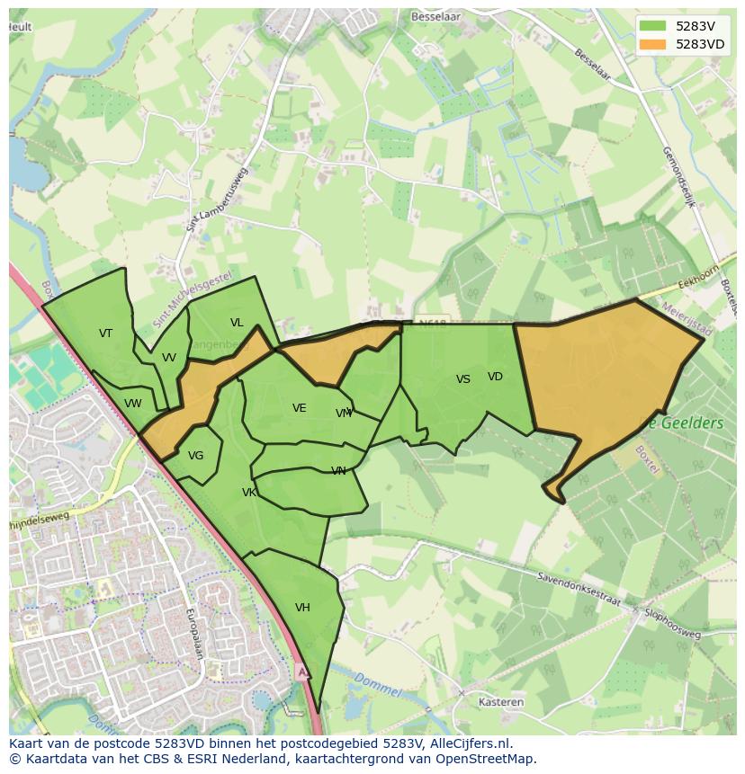 Afbeelding van het postcodegebied 5283 VD op de kaart.