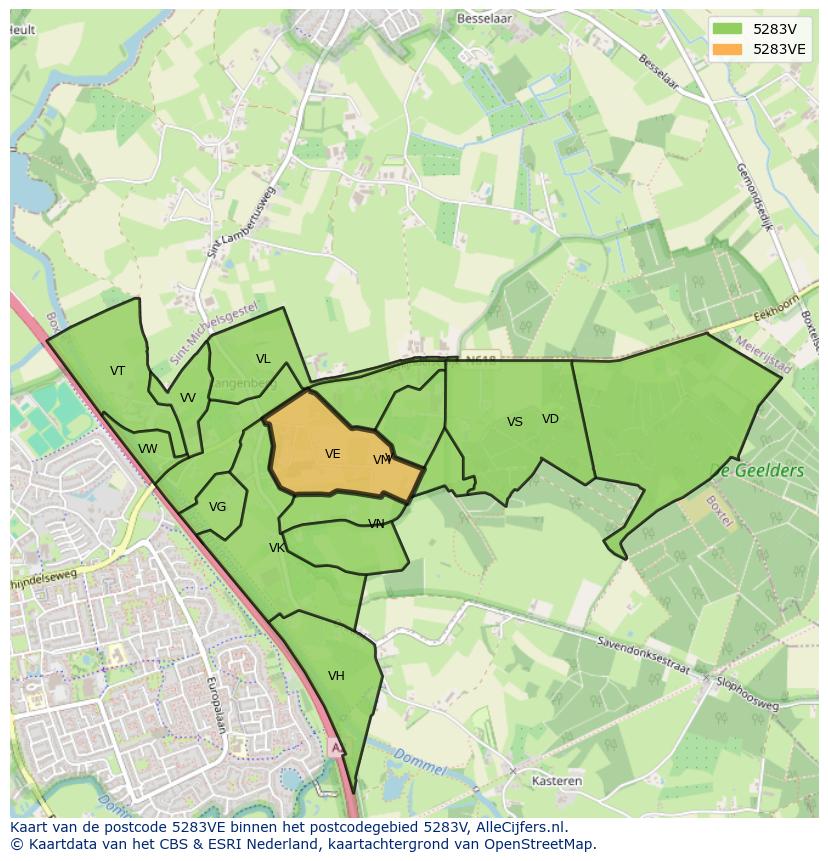 Afbeelding van het postcodegebied 5283 VE op de kaart.