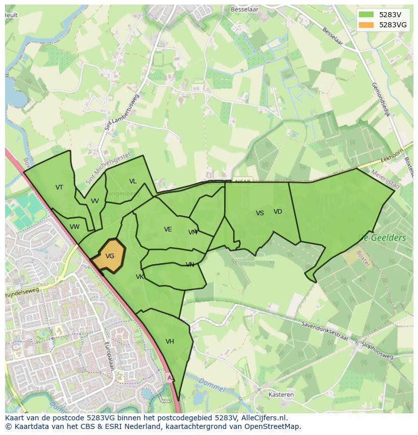 Afbeelding van het postcodegebied 5283 VG op de kaart.