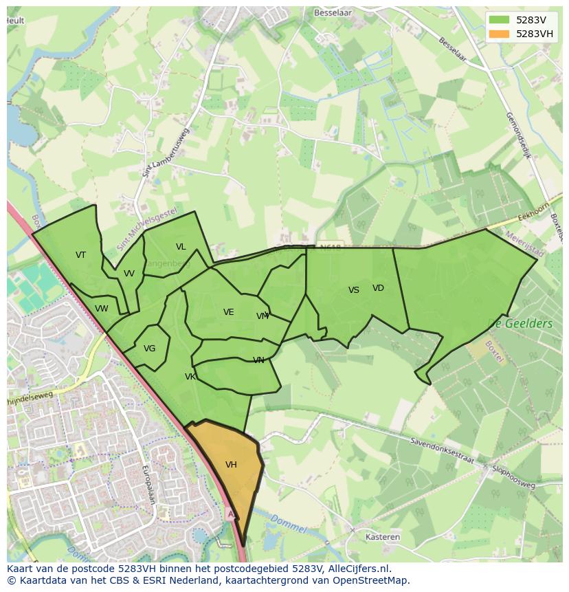 Afbeelding van het postcodegebied 5283 VH op de kaart.
