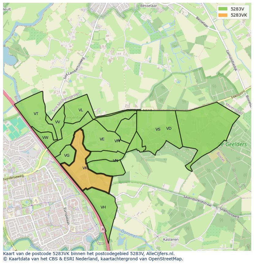 Afbeelding van het postcodegebied 5283 VK op de kaart.