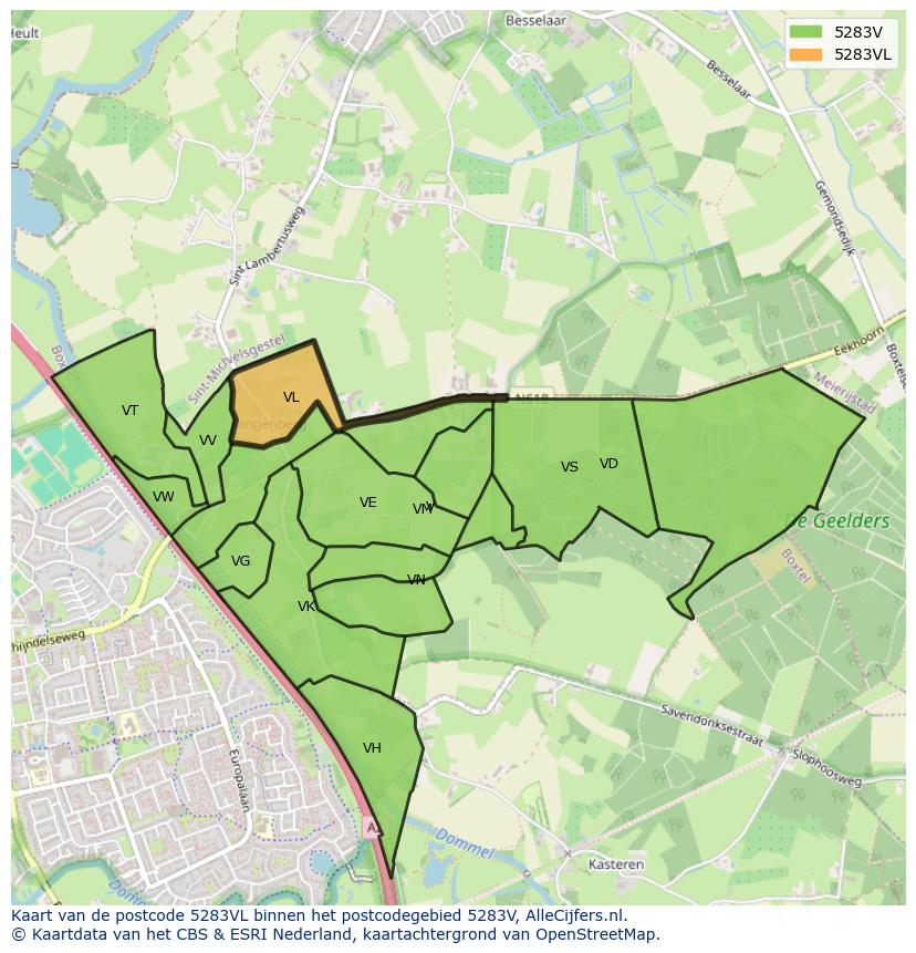 Afbeelding van het postcodegebied 5283 VL op de kaart.