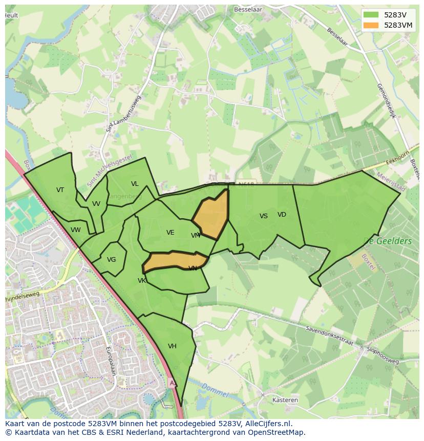 Afbeelding van het postcodegebied 5283 VM op de kaart.