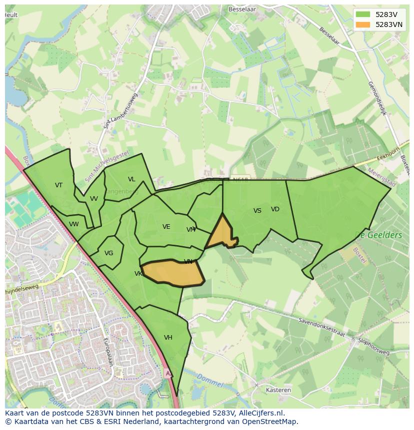 Afbeelding van het postcodegebied 5283 VN op de kaart.
