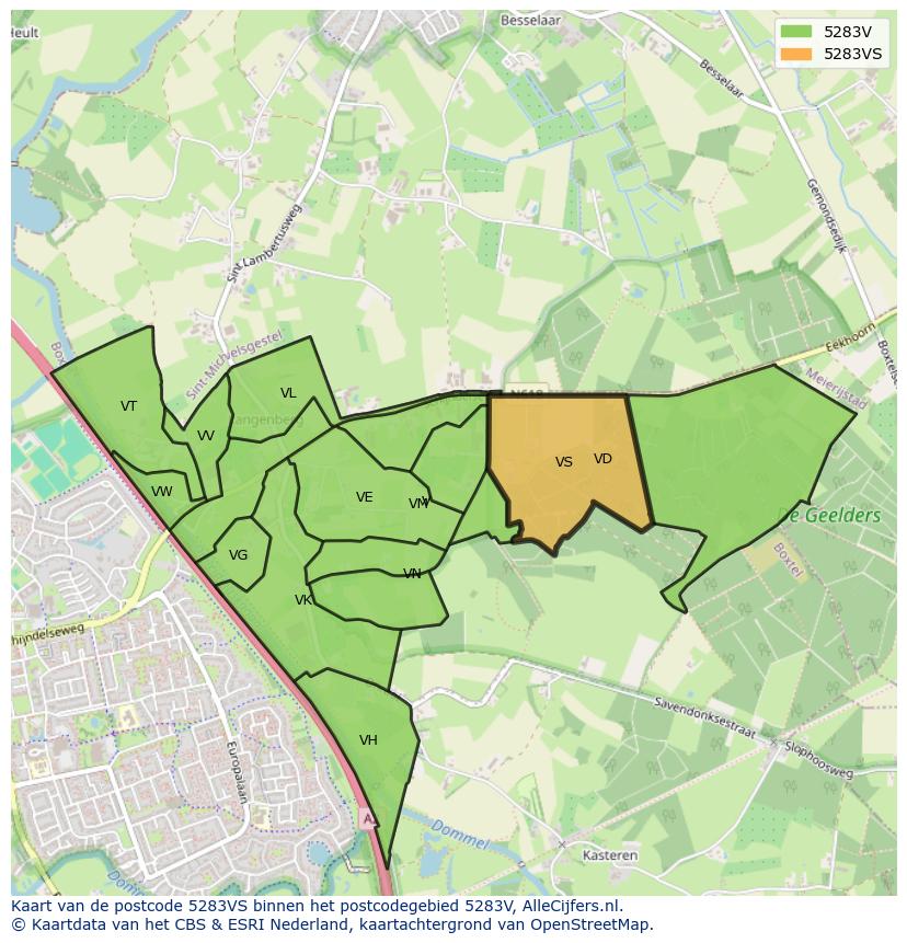 Afbeelding van het postcodegebied 5283 VS op de kaart.
