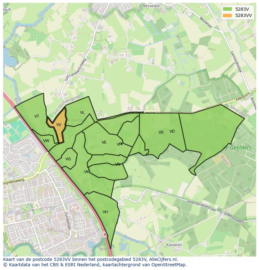 Afbeelding van het postcodegebied 5283 VV op de kaart.