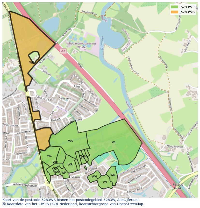 Afbeelding van het postcodegebied 5283 WB op de kaart.