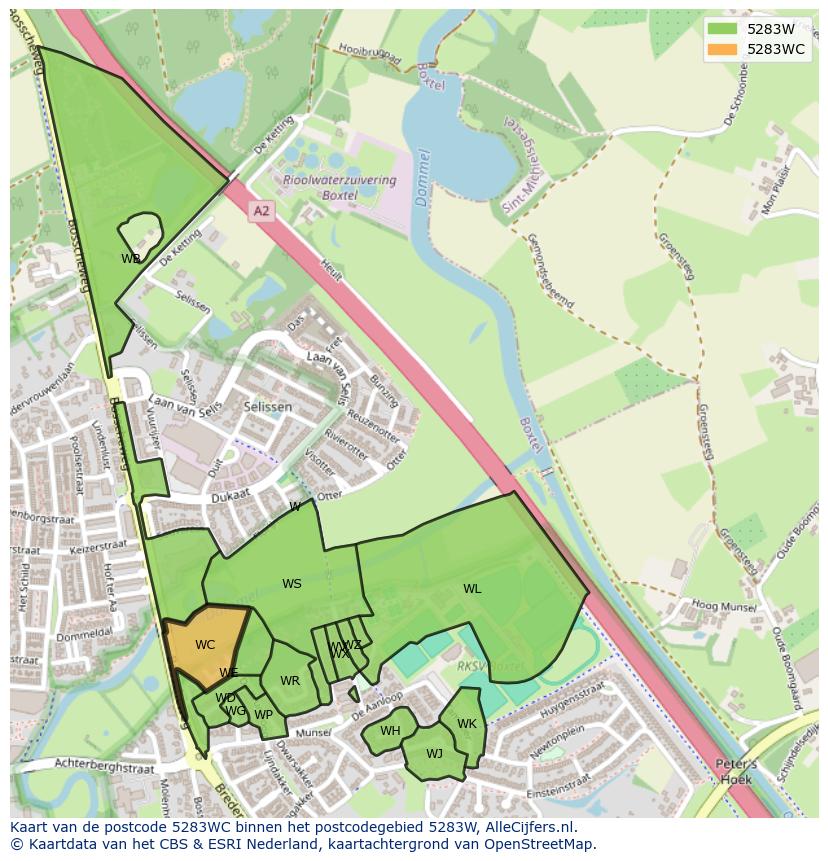 Afbeelding van het postcodegebied 5283 WC op de kaart.