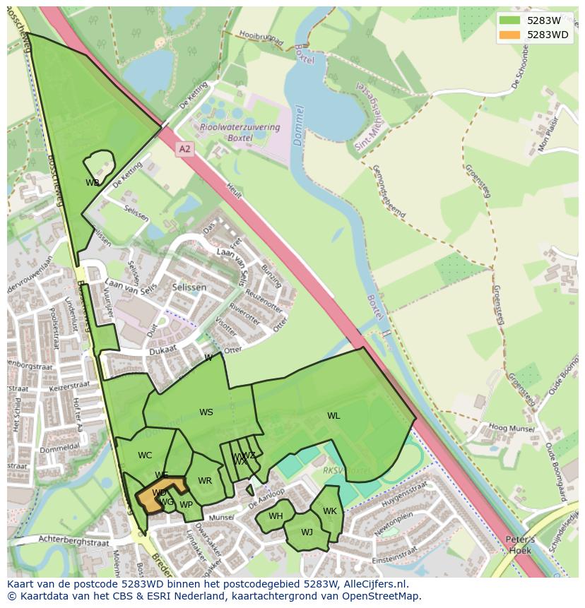 Afbeelding van het postcodegebied 5283 WD op de kaart.