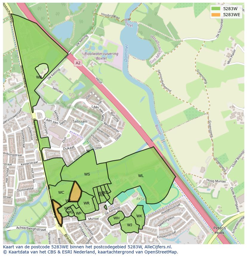 Afbeelding van het postcodegebied 5283 WE op de kaart.