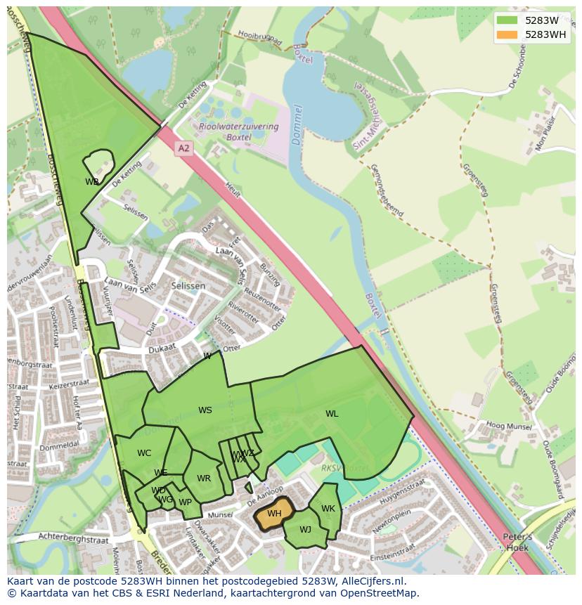 Afbeelding van het postcodegebied 5283 WH op de kaart.