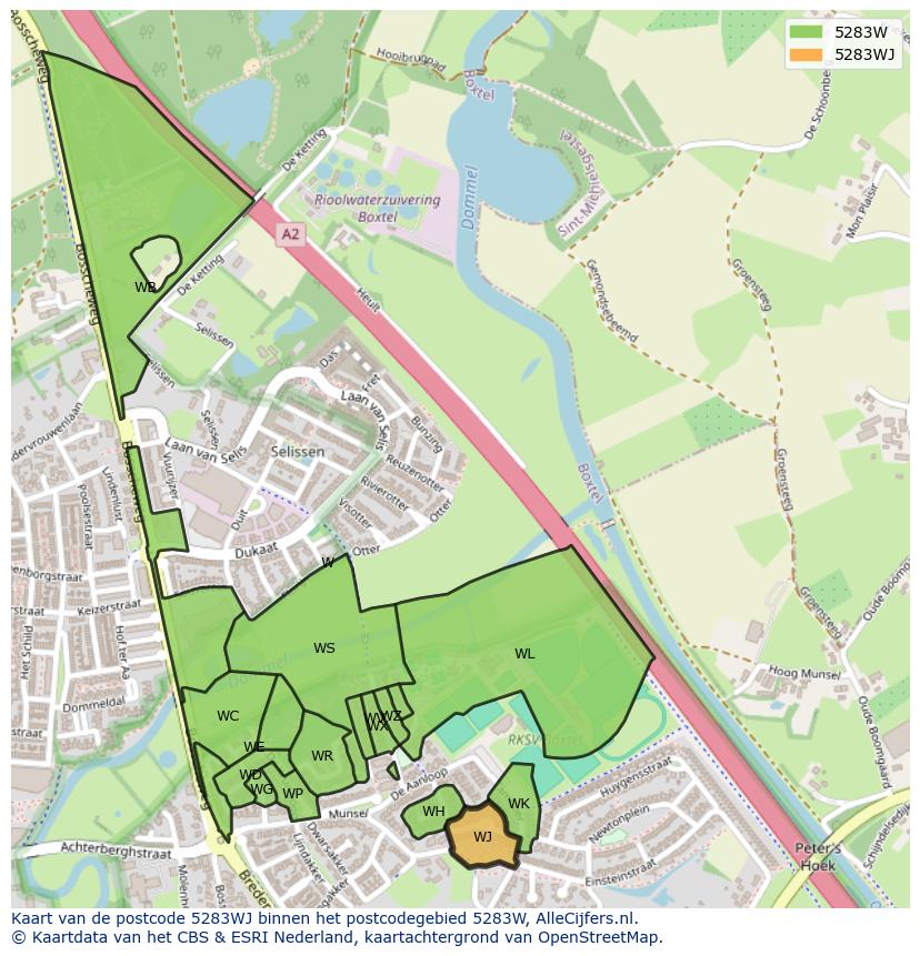Afbeelding van het postcodegebied 5283 WJ op de kaart.
