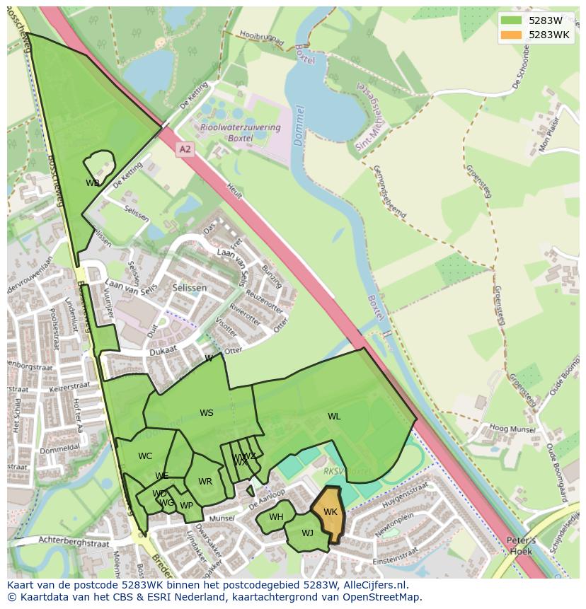 Afbeelding van het postcodegebied 5283 WK op de kaart.