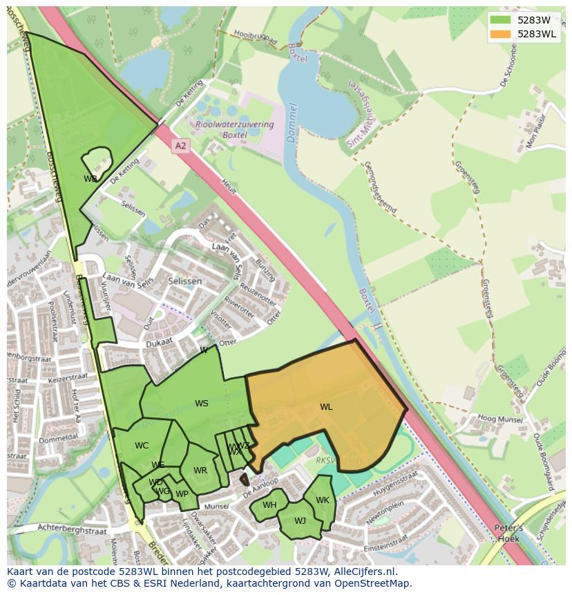 Afbeelding van het postcodegebied 5283 WL op de kaart.