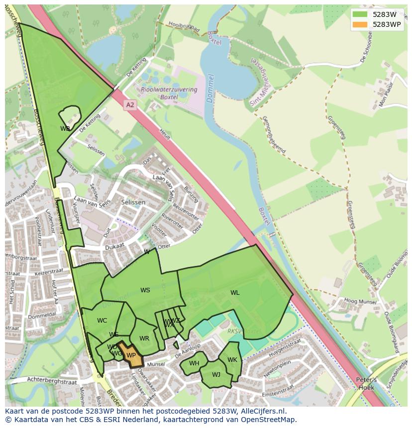 Afbeelding van het postcodegebied 5283 WP op de kaart.