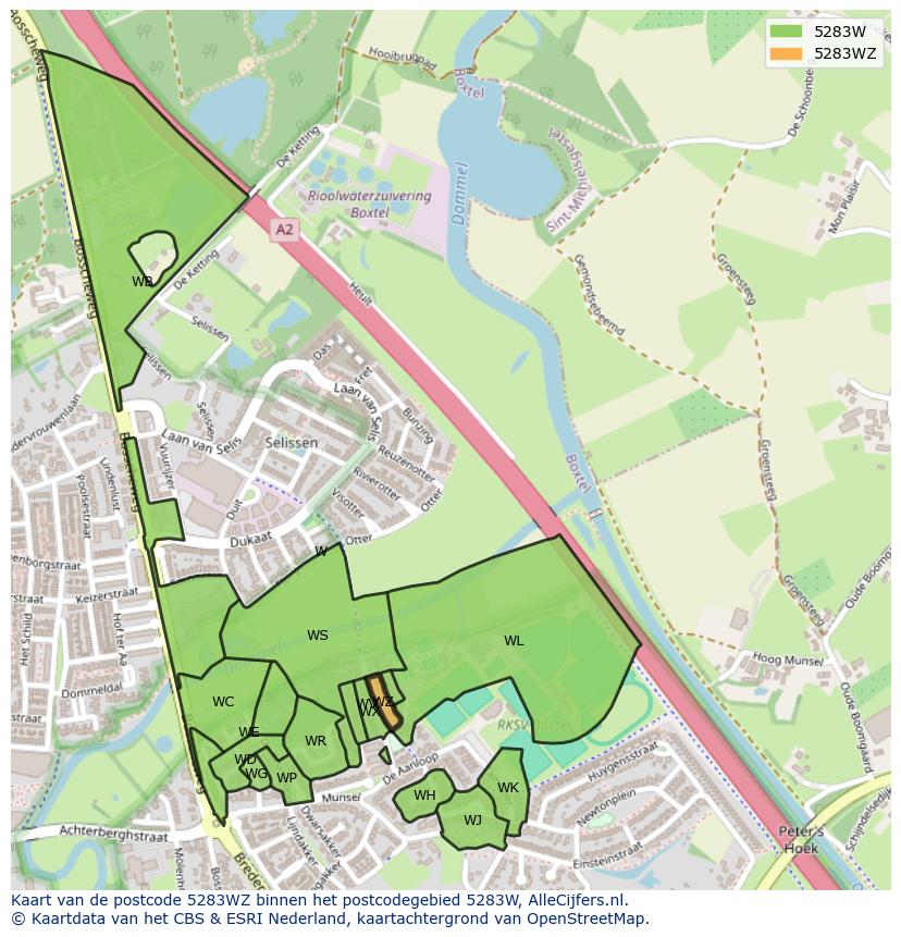 Afbeelding van het postcodegebied 5283 WZ op de kaart.