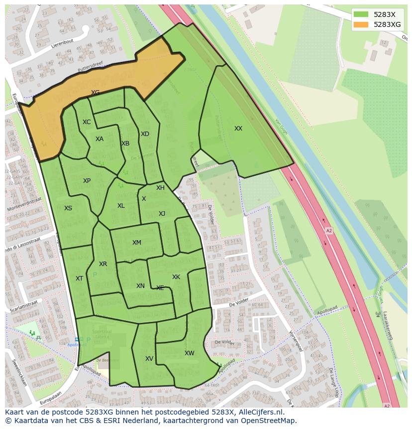 Afbeelding van het postcodegebied 5283 XG op de kaart.