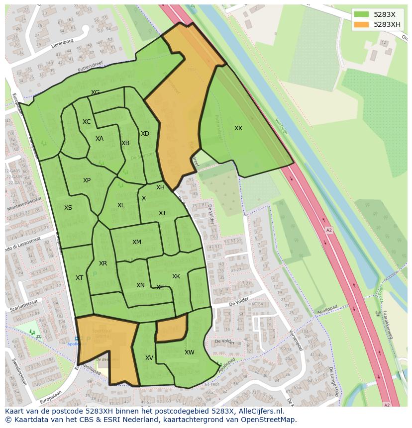 Afbeelding van het postcodegebied 5283 XH op de kaart.