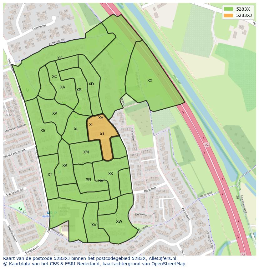 Afbeelding van het postcodegebied 5283 XJ op de kaart.