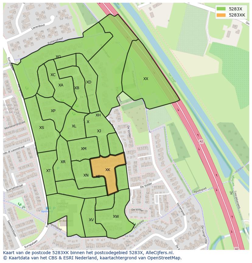 Afbeelding van het postcodegebied 5283 XK op de kaart.