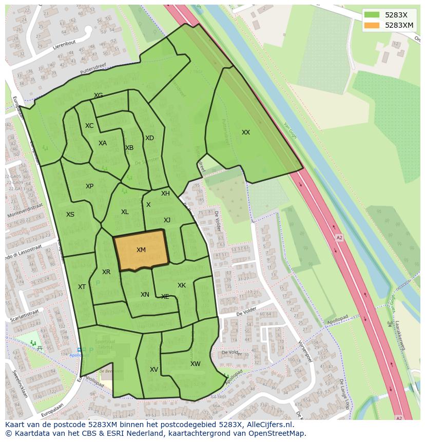 Afbeelding van het postcodegebied 5283 XM op de kaart.