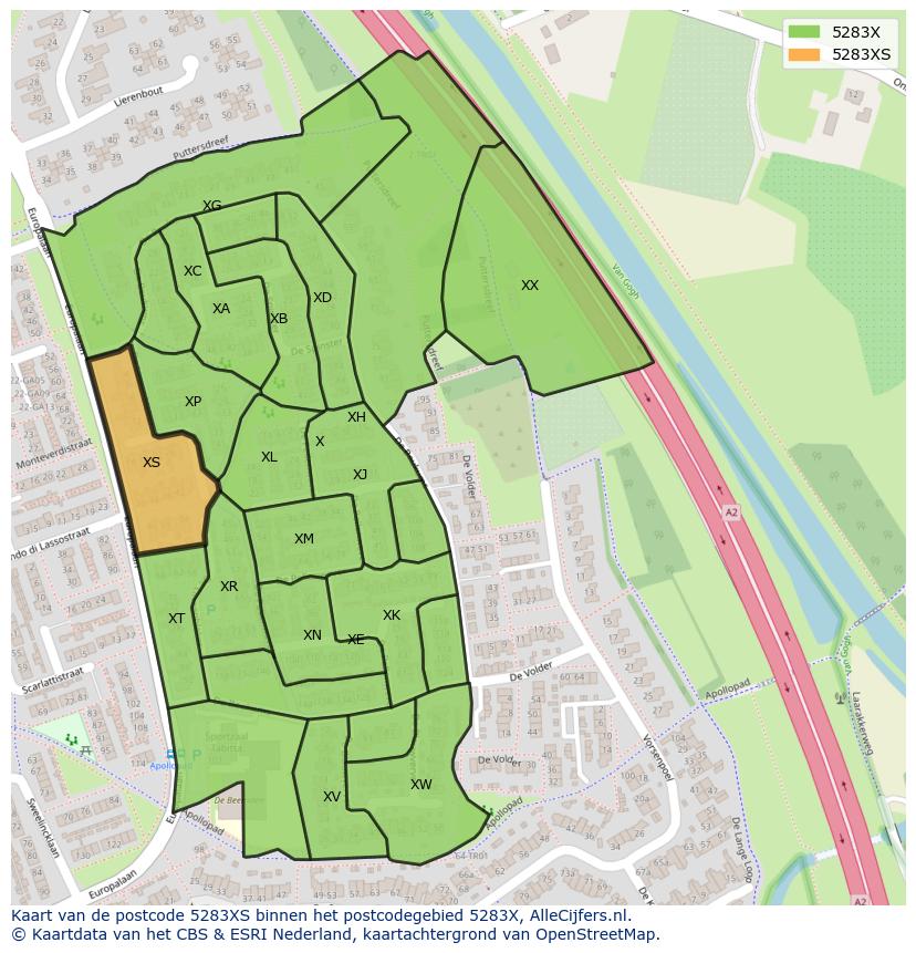 Afbeelding van het postcodegebied 5283 XS op de kaart.