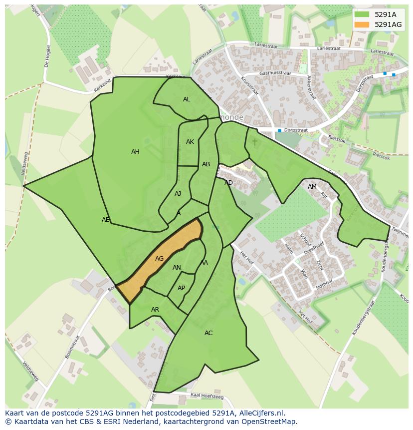 Afbeelding van het postcodegebied 5291 AG op de kaart.