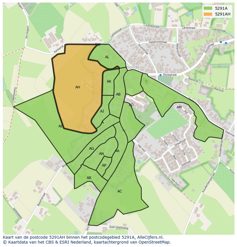 Afbeelding van het postcodegebied 5291 AH op de kaart.