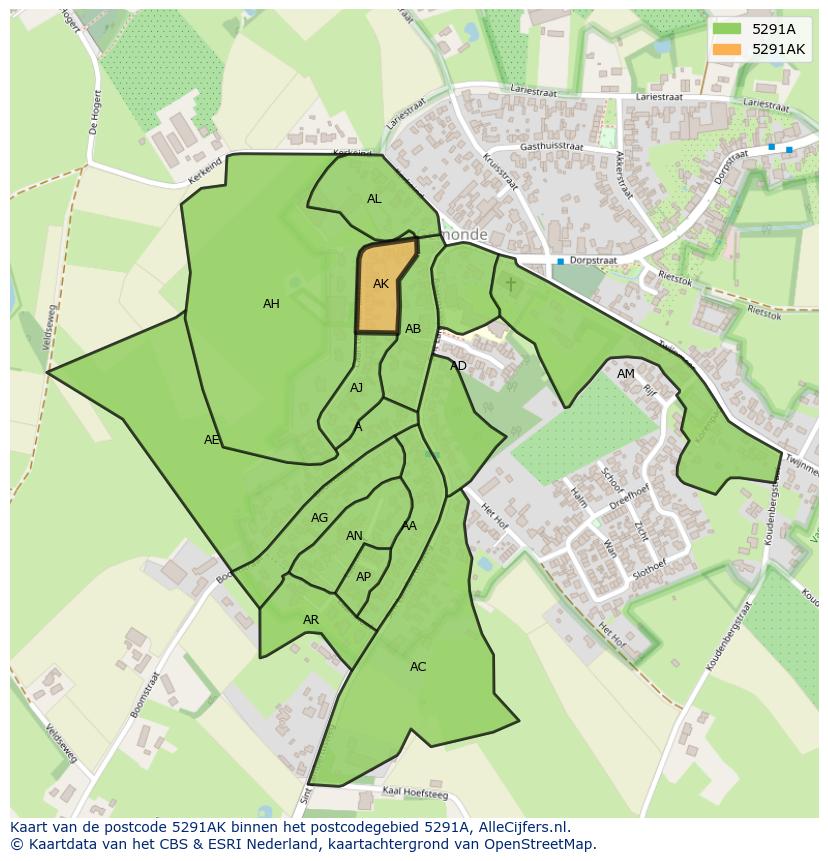 Afbeelding van het postcodegebied 5291 AK op de kaart.