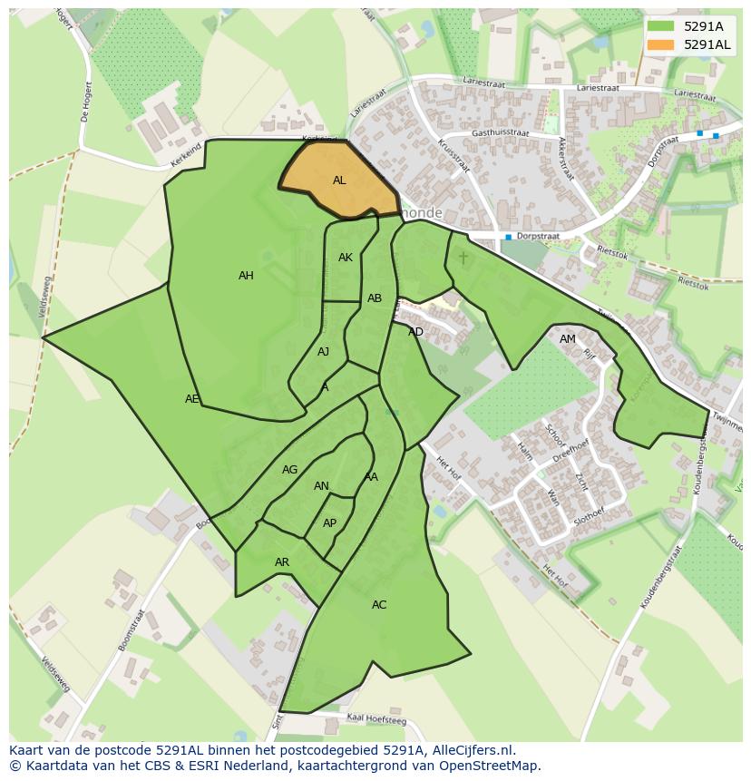 Afbeelding van het postcodegebied 5291 AL op de kaart.