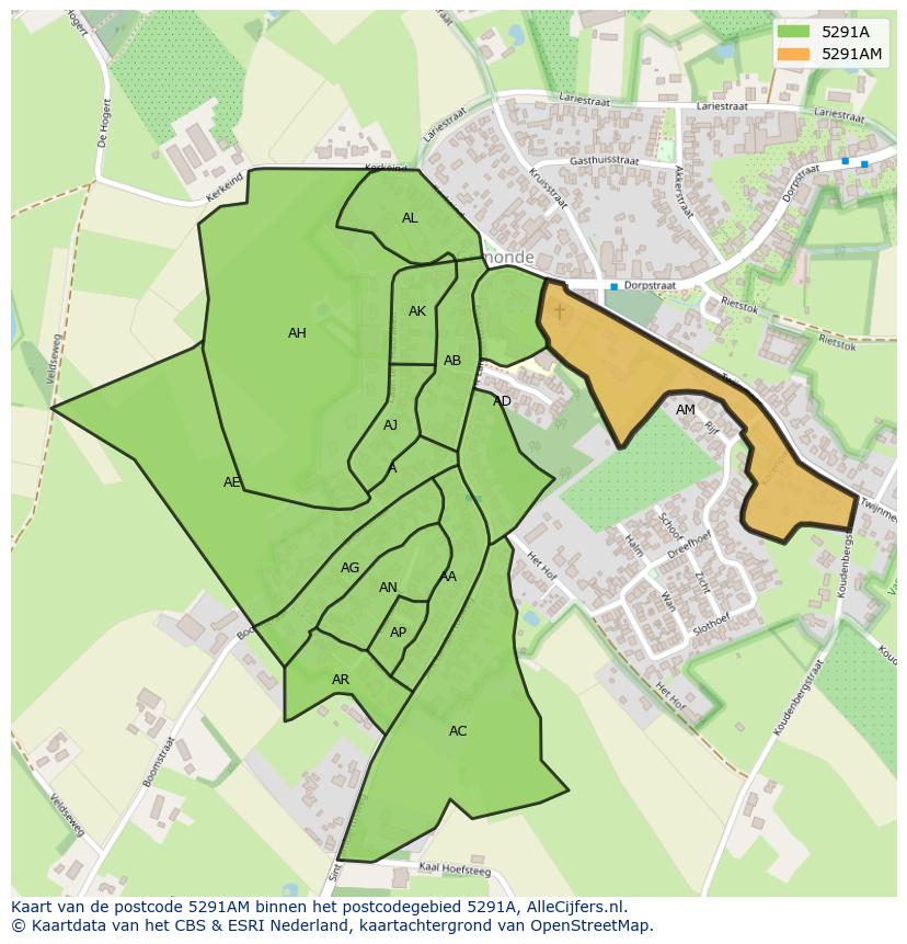 Afbeelding van het postcodegebied 5291 AM op de kaart.