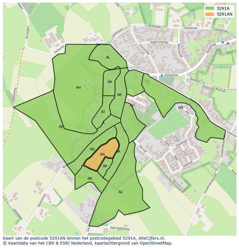 Afbeelding van het postcodegebied 5291 AN op de kaart.