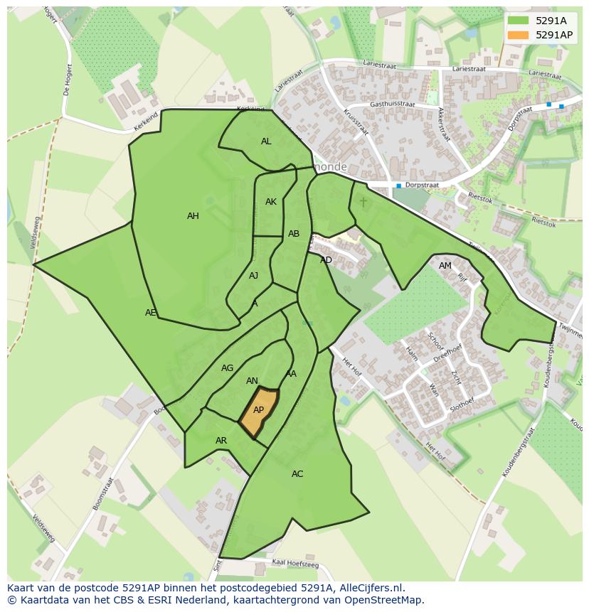 Afbeelding van het postcodegebied 5291 AP op de kaart.