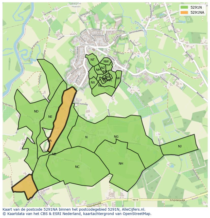 Afbeelding van het postcodegebied 5291 NA op de kaart.