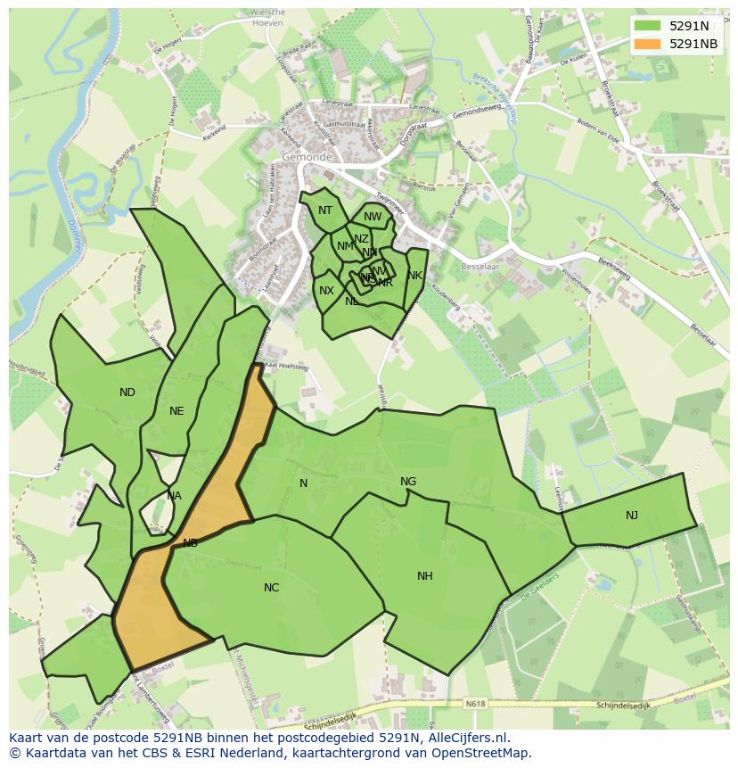 Afbeelding van het postcodegebied 5291 NB op de kaart.