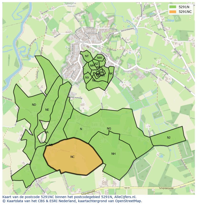 Afbeelding van het postcodegebied 5291 NC op de kaart.