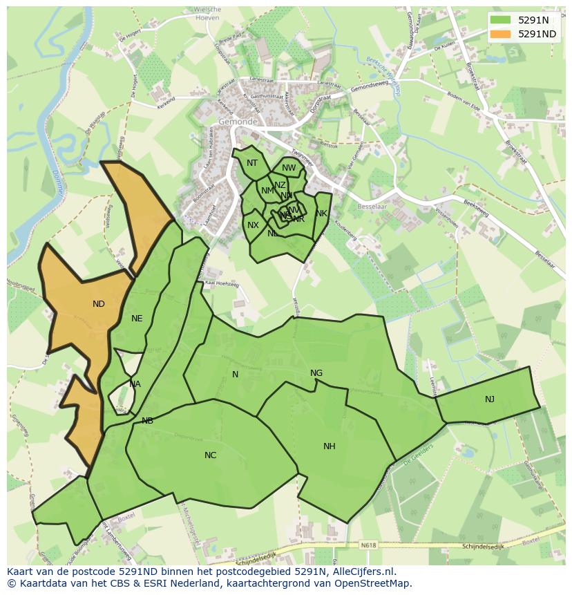 Afbeelding van het postcodegebied 5291 ND op de kaart.