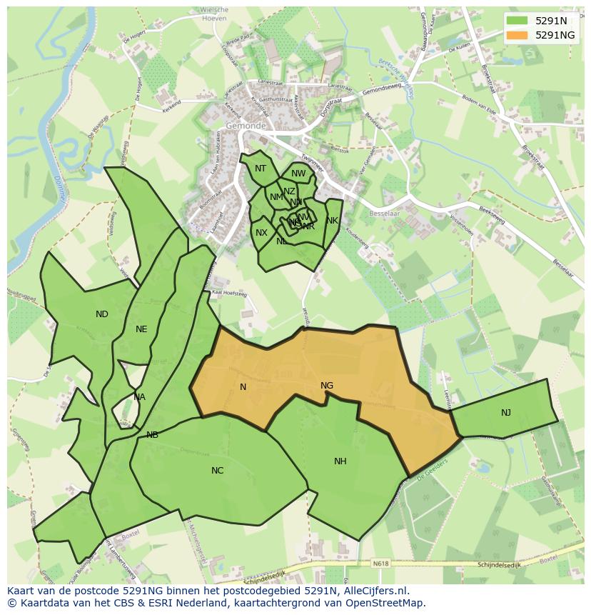 Afbeelding van het postcodegebied 5291 NG op de kaart.