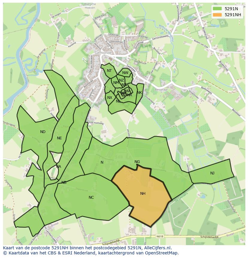 Afbeelding van het postcodegebied 5291 NH op de kaart.