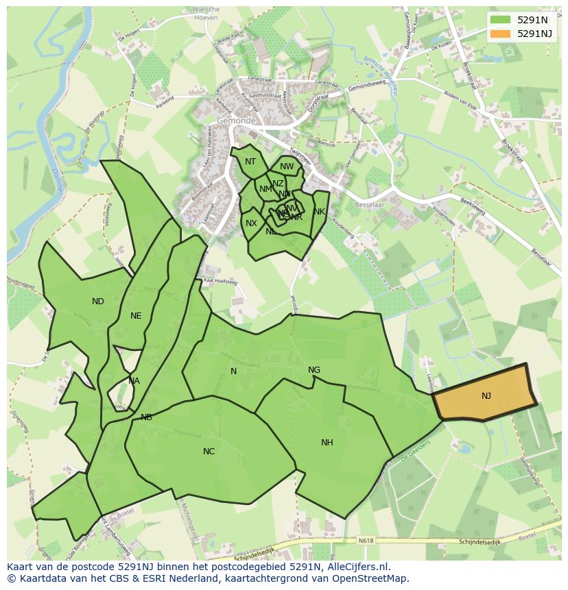 Afbeelding van het postcodegebied 5291 NJ op de kaart.