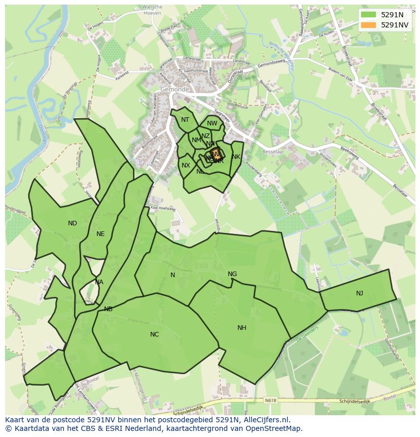 Afbeelding van het postcodegebied 5291 NV op de kaart.