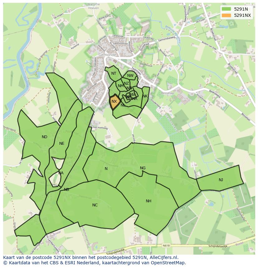 Afbeelding van het postcodegebied 5291 NX op de kaart.