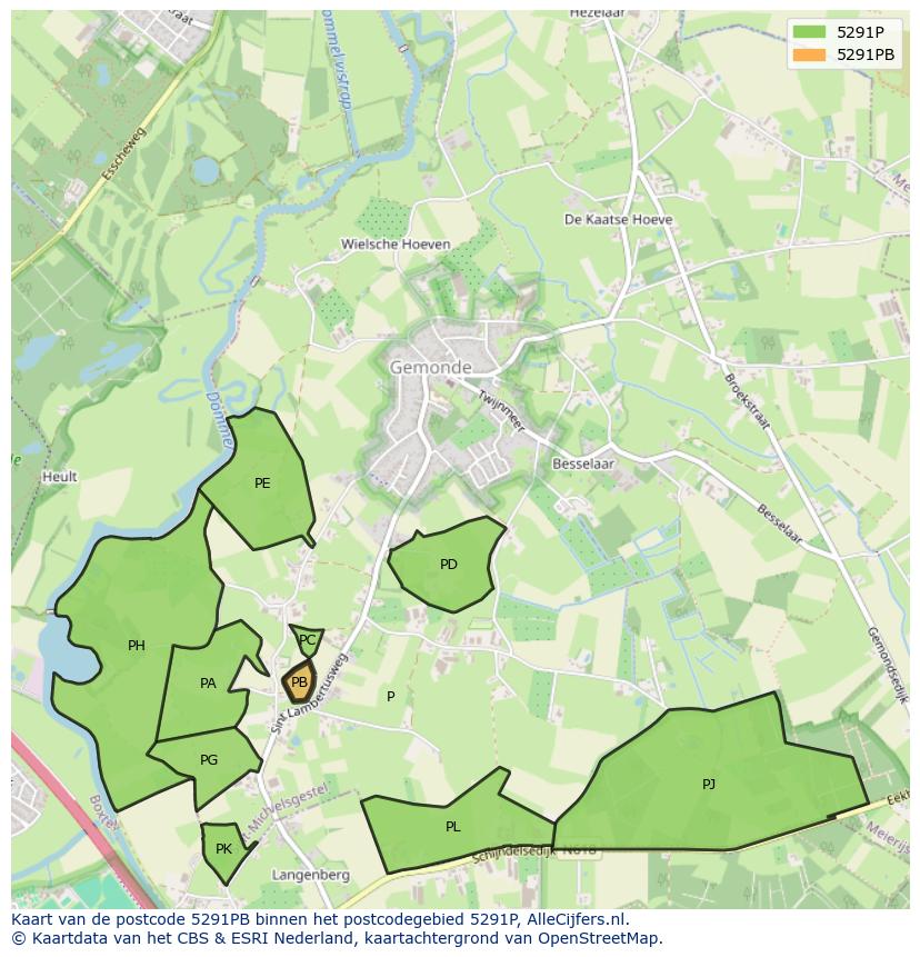 Afbeelding van het postcodegebied 5291 PB op de kaart.
