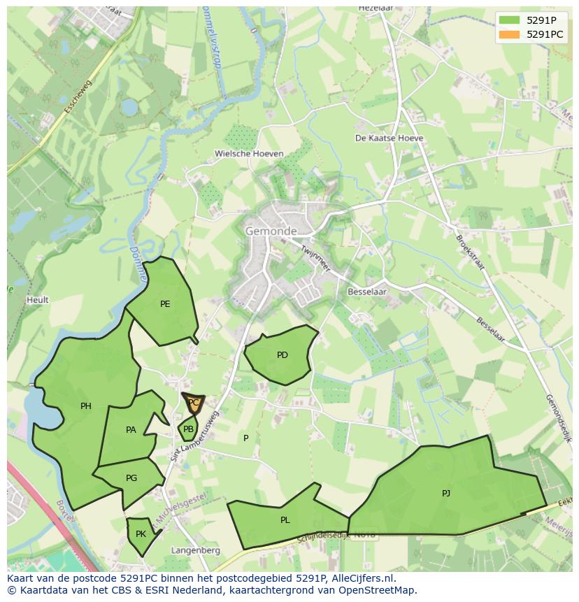 Afbeelding van het postcodegebied 5291 PC op de kaart.