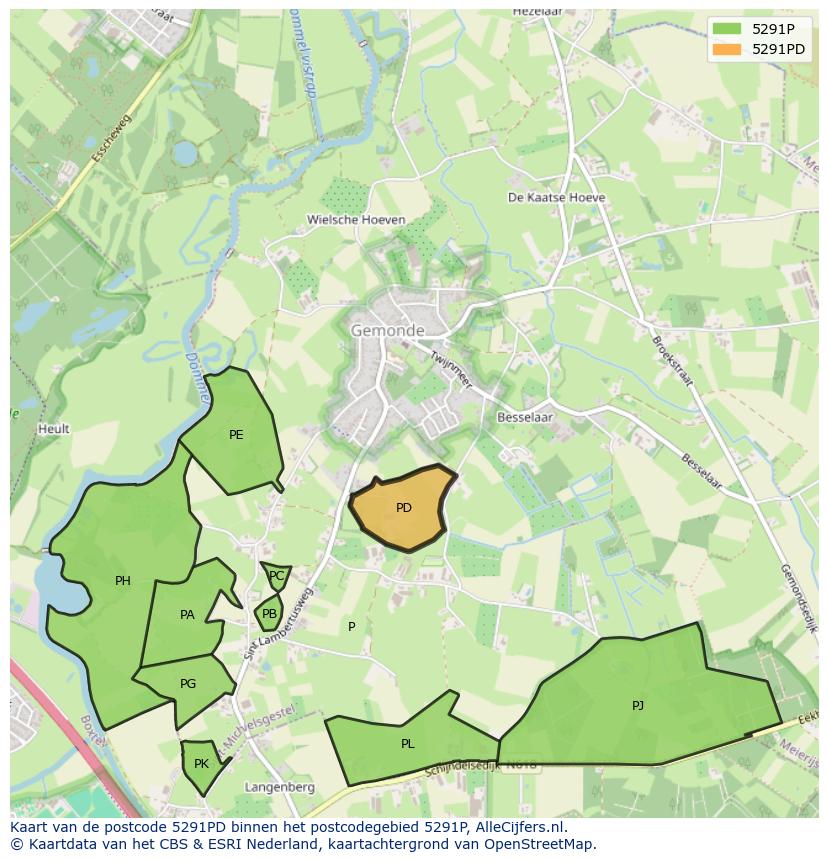 Afbeelding van het postcodegebied 5291 PD op de kaart.